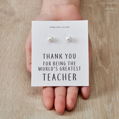 Sterling Silver World's Greatest Teacher Pearl Earrings