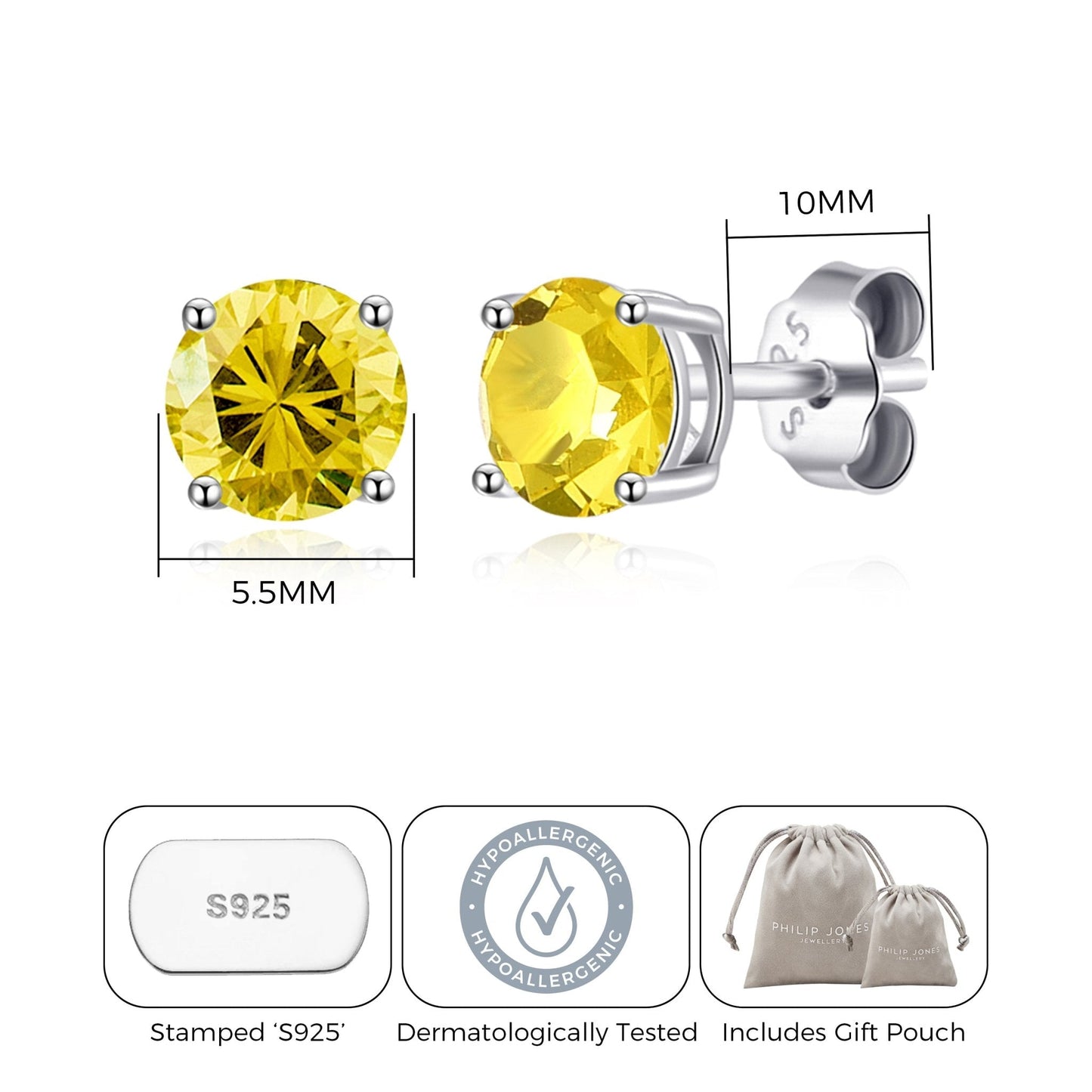 Sterling Silver Yellow Earrings Created with Zircondia® Crystals