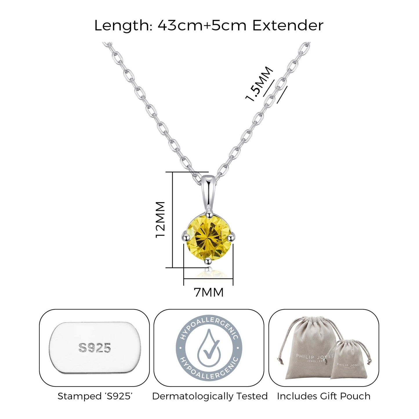 Sterling Silver Yellow Necklace Created with Zircondia® Crystals