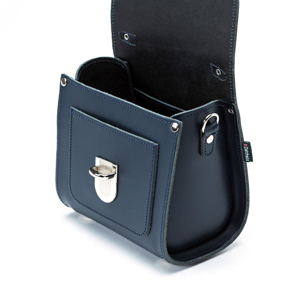 Handmade Leather Sugarcube Handbag - Navy