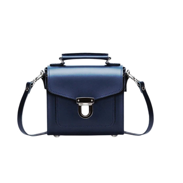 Handmade Leather Sugarcube Handbag - Navy