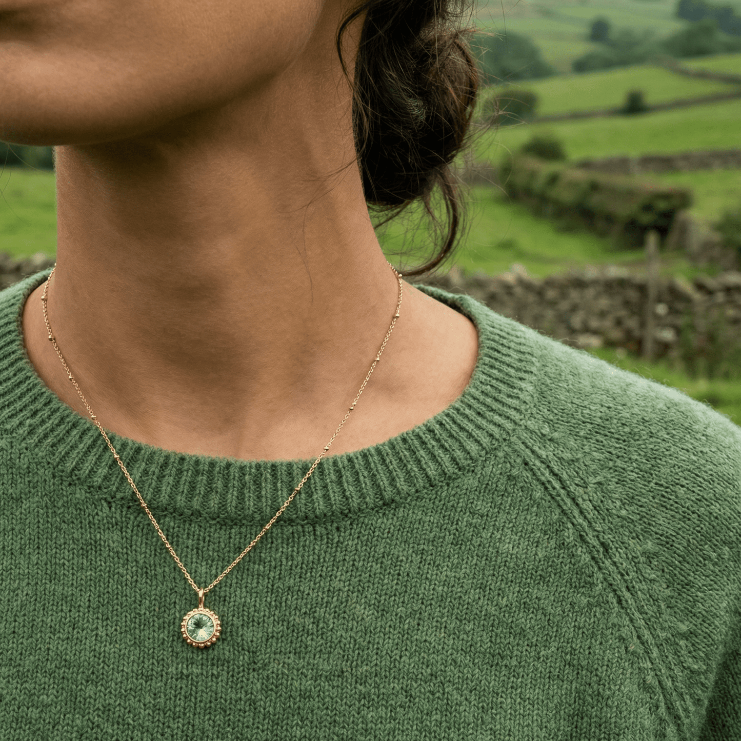 Sunburst Necklace - Green Quartz in Gold or Silver