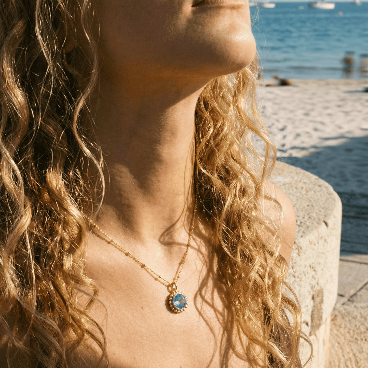Sunburst Necklace - Sky Blue Topaz in Gold or Silver