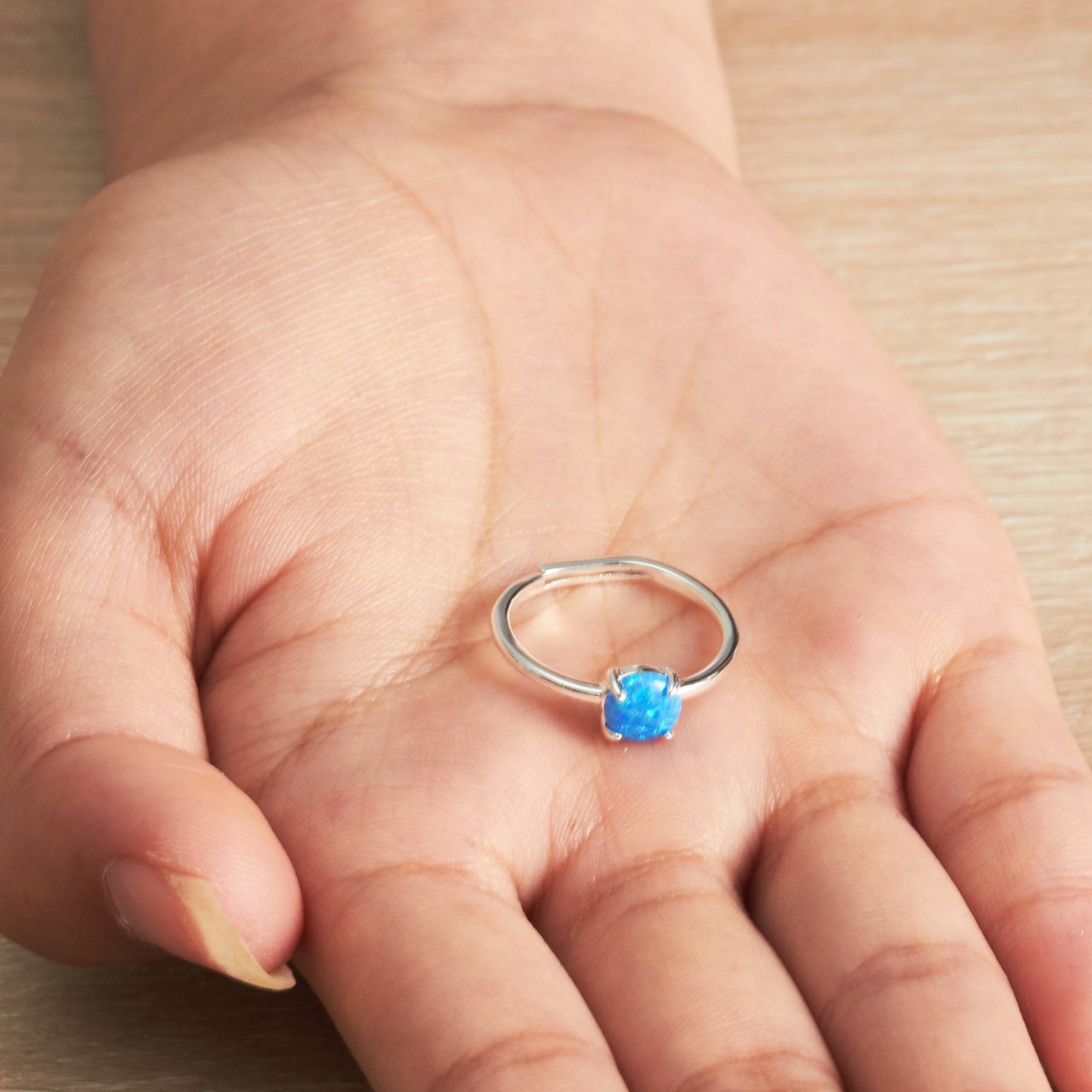 Synthetic Blue Opal Adjustable Ring