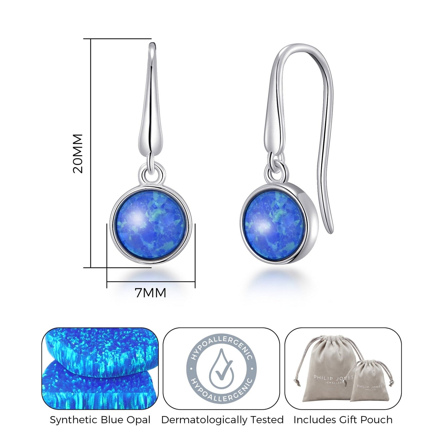 Synthetic Blue Opal Drop Earrings