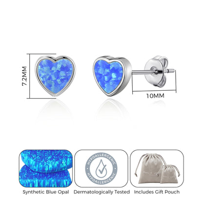 Synthetic Blue Opal Heart Stud Earrings
