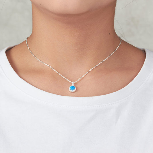 Synthetic Blue Opal Necklace Created with Zircondia® Crystals
