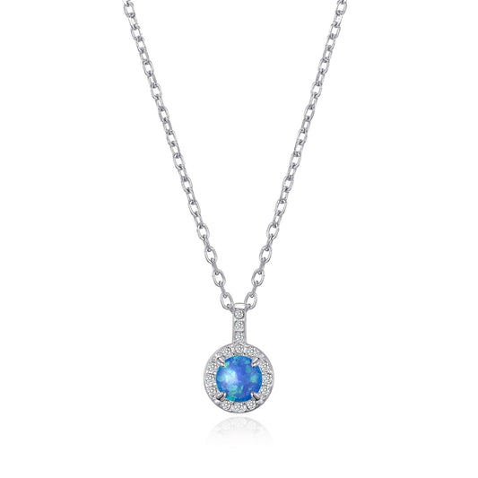 Synthetic Blue Opal Necklace Created with Zircondia® Crystals