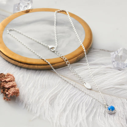 Synthetic Blue Opal Necklace Created with Zircondia® Crystals