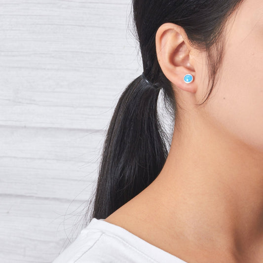Synthetic Blue Opal Stud Earrings