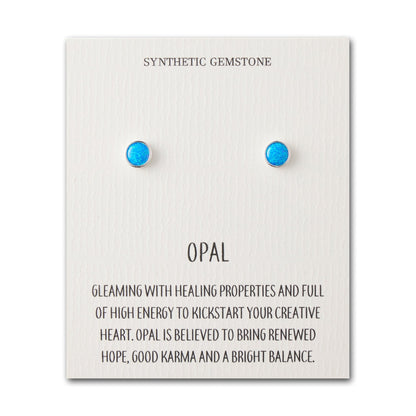 Synthetic Blue Opal Stud Earrings with Quote Card