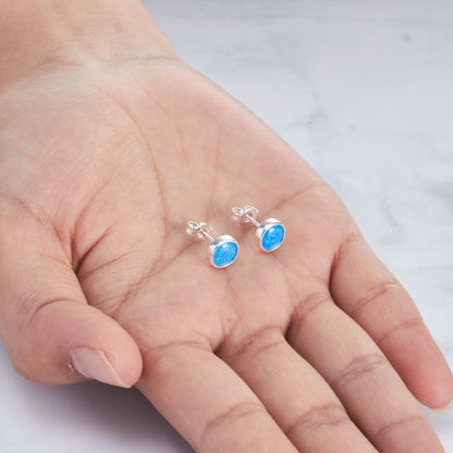 Synthetic Blue Opal Stud Earrings with Quote Card