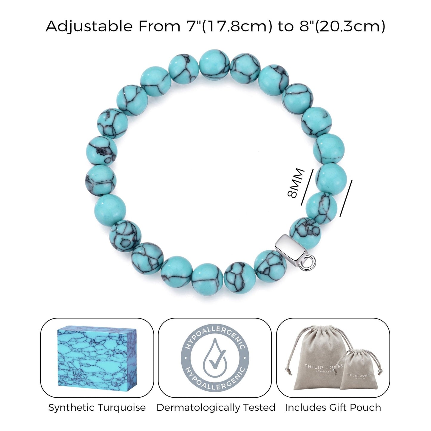 Bracelet extensible avec breloque gemme Turquoise synthétique