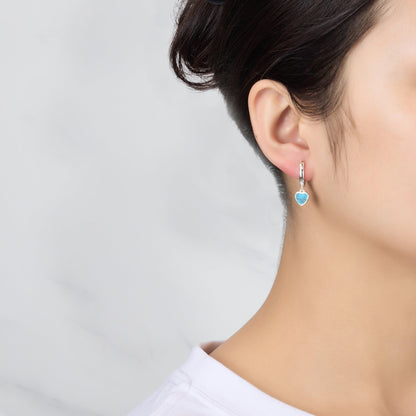 Synthetic Turquoise Gemstone Heart Charm Hoop Earrings with Quote Card