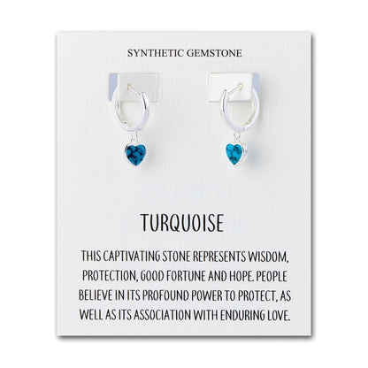 Synthetic Turquoise Gemstone Heart Charm Hoop Earrings with Quote Card