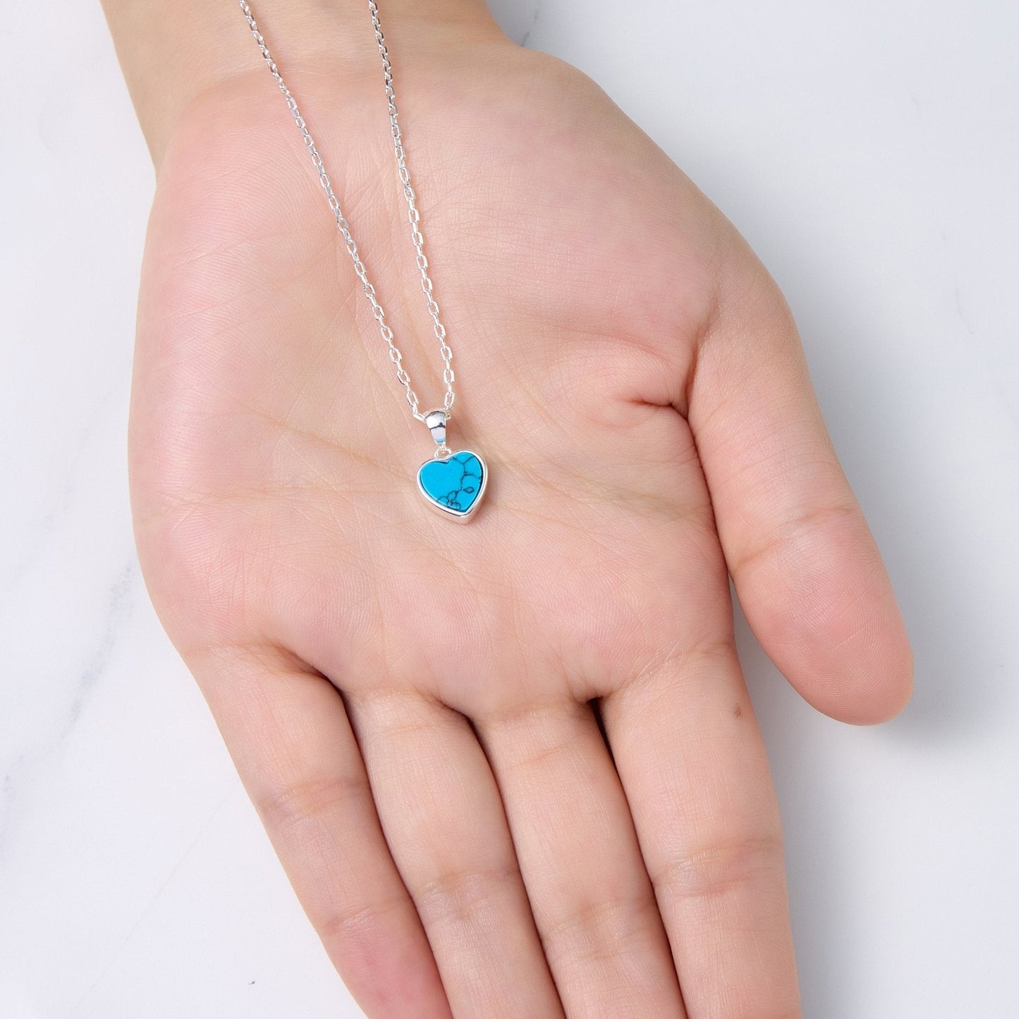Synthetic Turquoise Gemstone Heart Necklace