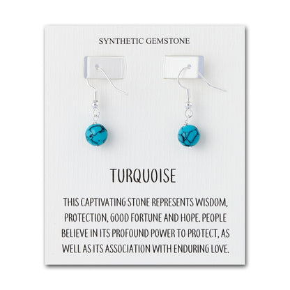 Synthetic Turquoise Gemstone Round Drop Earrings with Quote Card