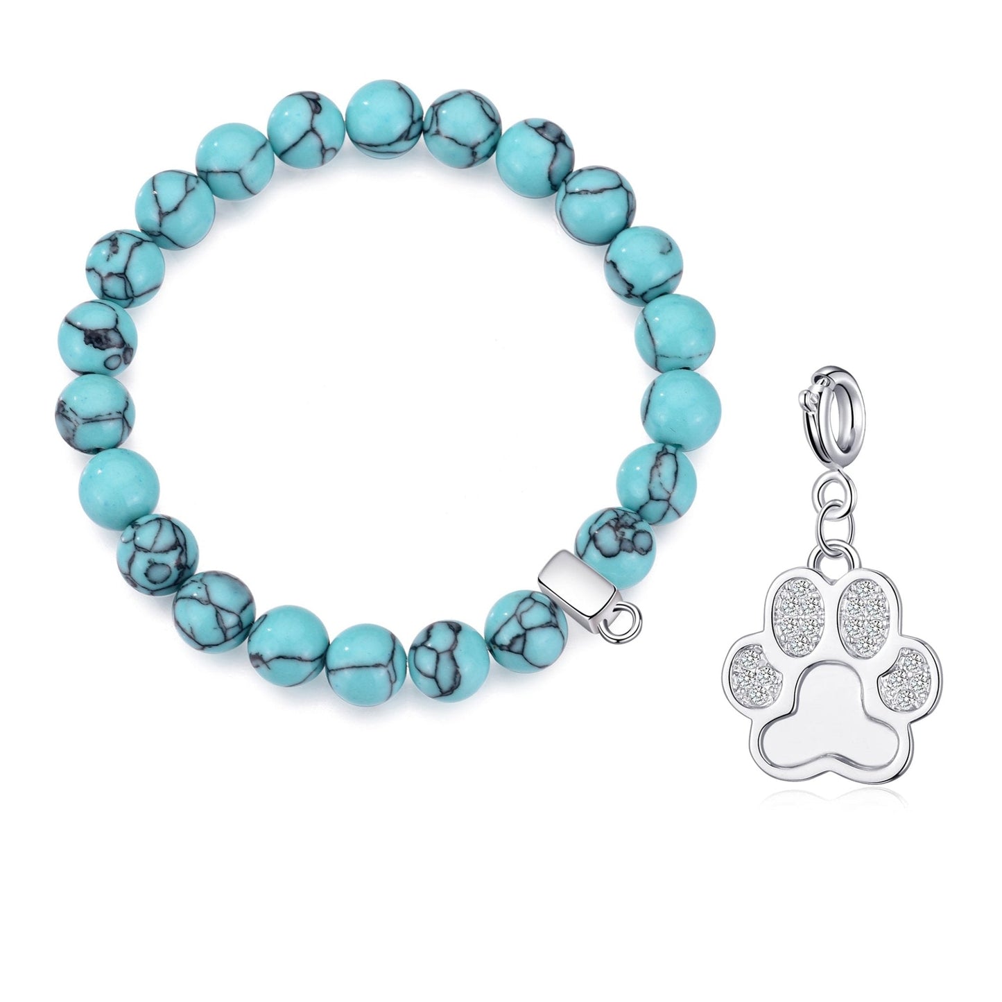 Synthetic Turquoise Gemstone Stretch Bracelet with Charm Created with Zircondia® Crystals