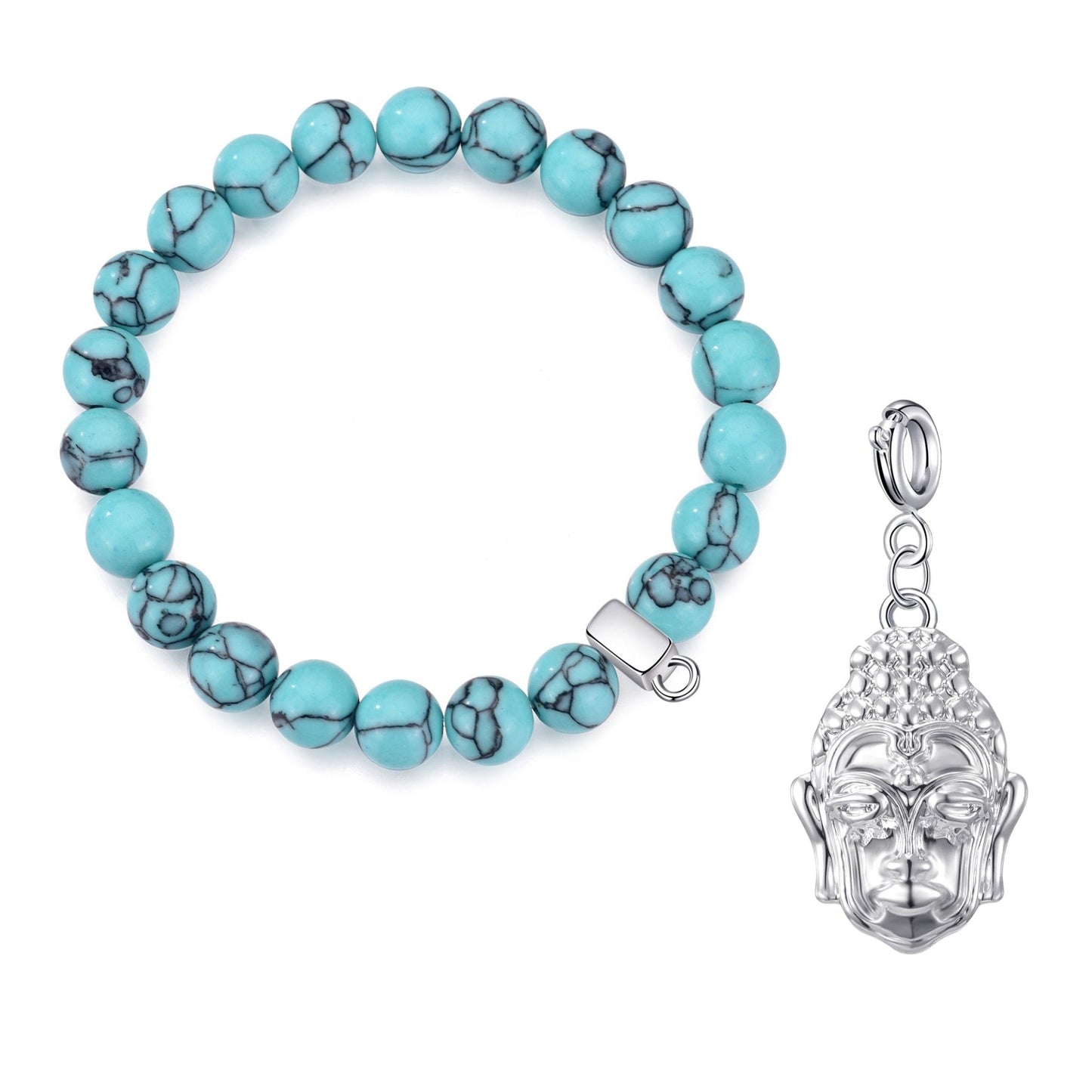 Synthetic Turquoise Gemstone Stretch Bracelet with Charm Created with Zircondia® Crystals