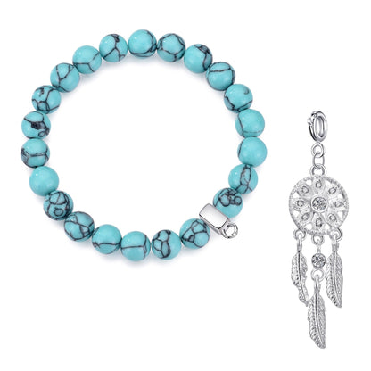 Synthetic Turquoise Gemstone Stretch Bracelet with Charm Created with Zircondia® Crystals