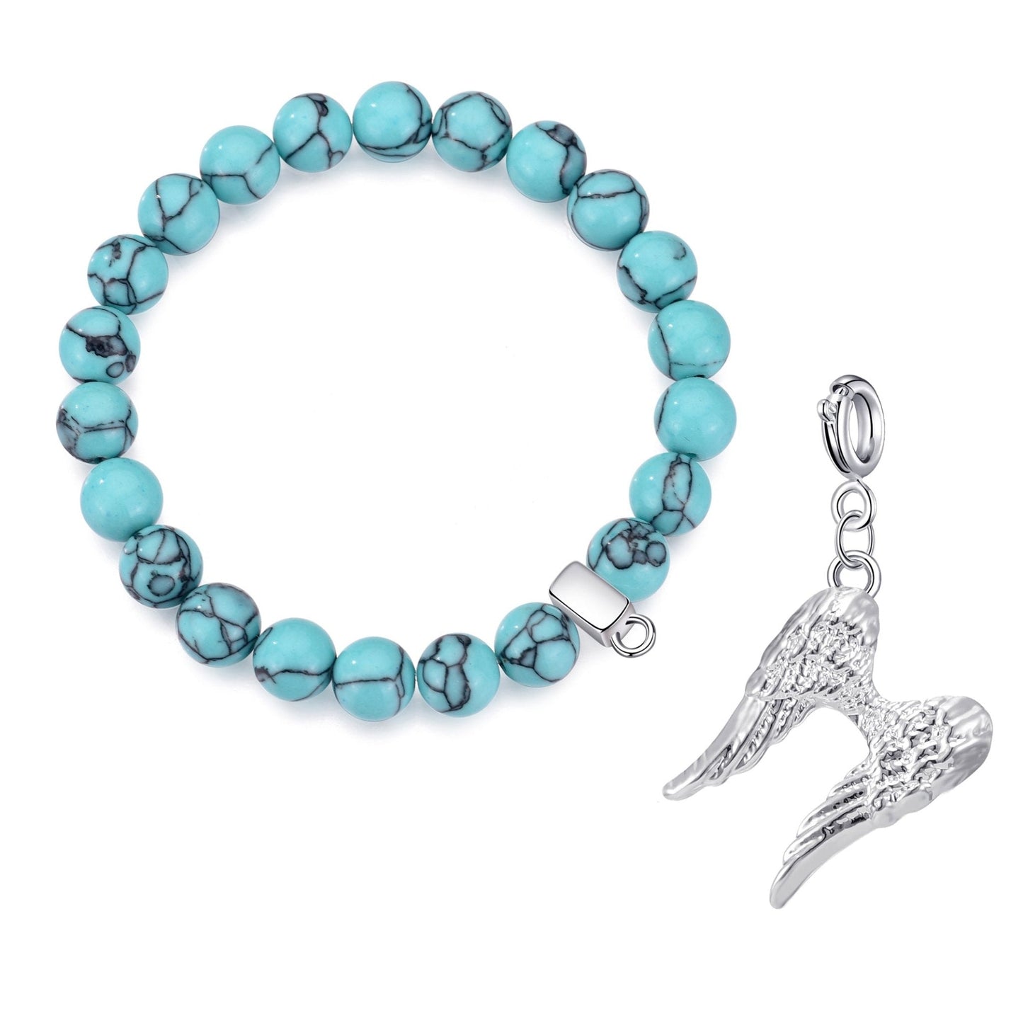 Synthetic Turquoise Gemstone Stretch Bracelet with Charm Created with Zircondia® Crystals