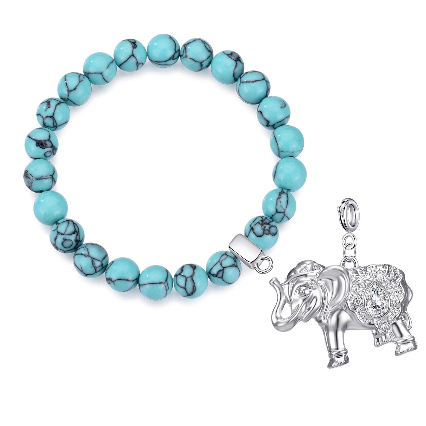 Synthetic Turquoise Gemstone Stretch Bracelet with Charm Created with Zircondia® Crystals