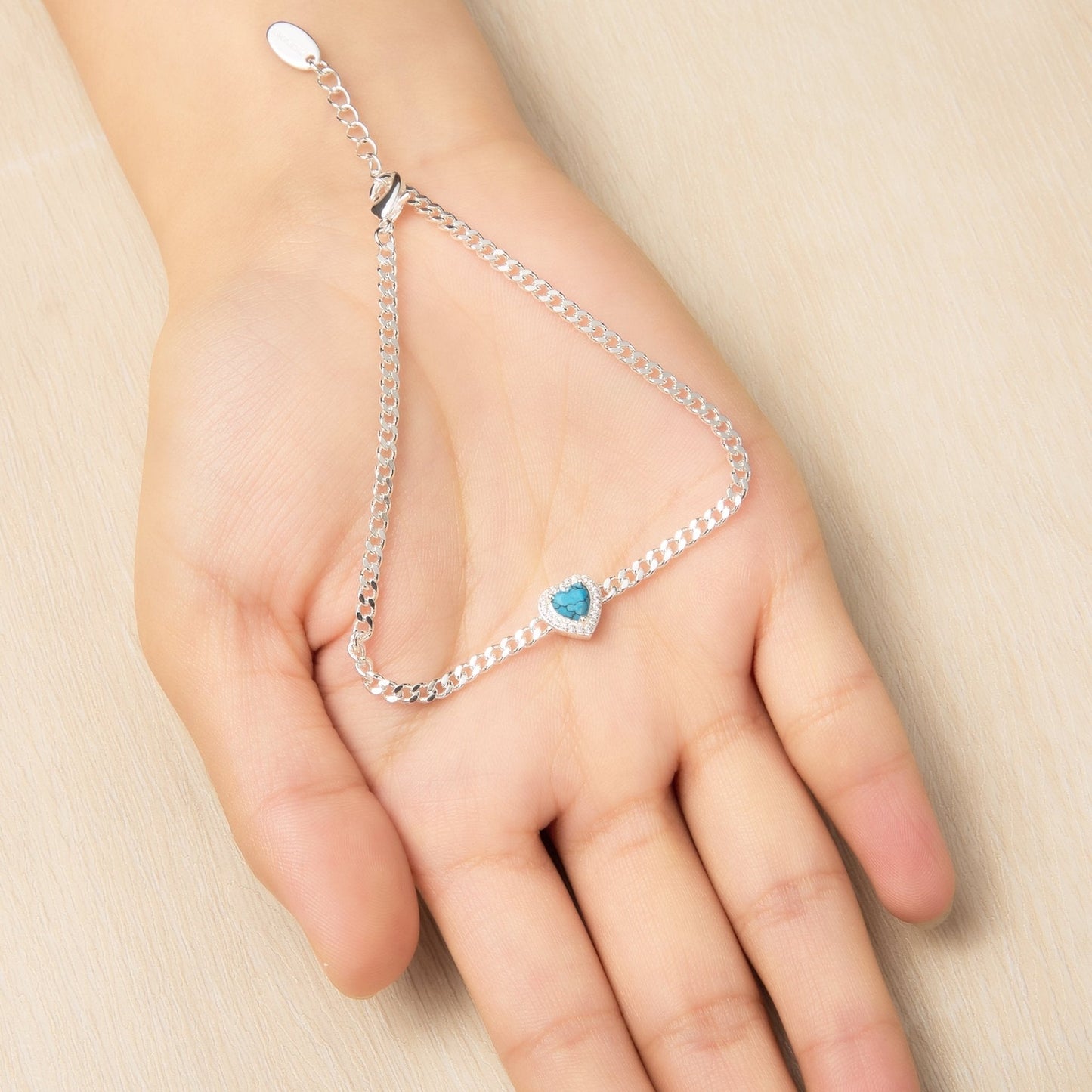 Synthetic Turquoise Heart Gemstone Bracelet with Quote Card Created with Zircondia® Crystals