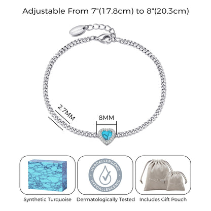 Synthetic Turquoise Heart Gemstone Bracelet Created with Zircondia® Crystals