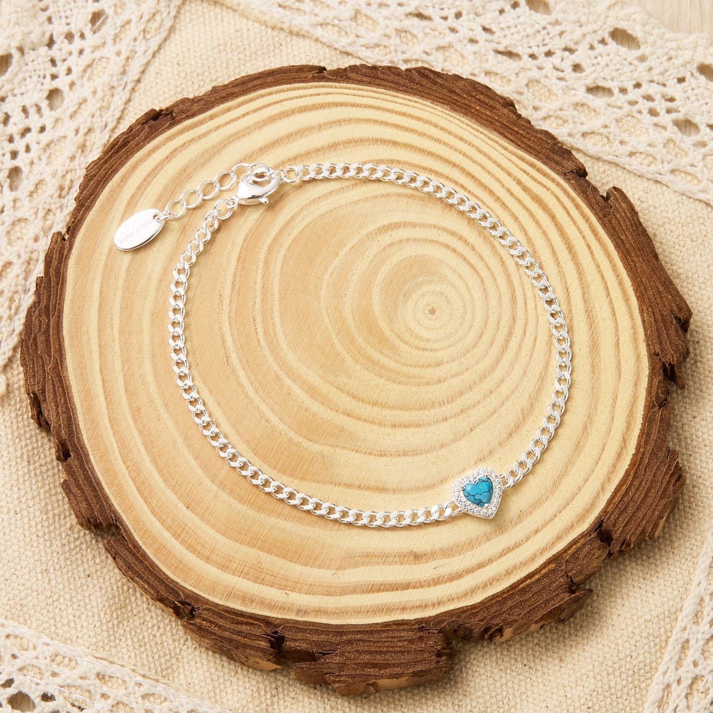 Synthetic Turquoise Heart Gemstone Bracelet with Quote Card Created with Zircondia® Crystals