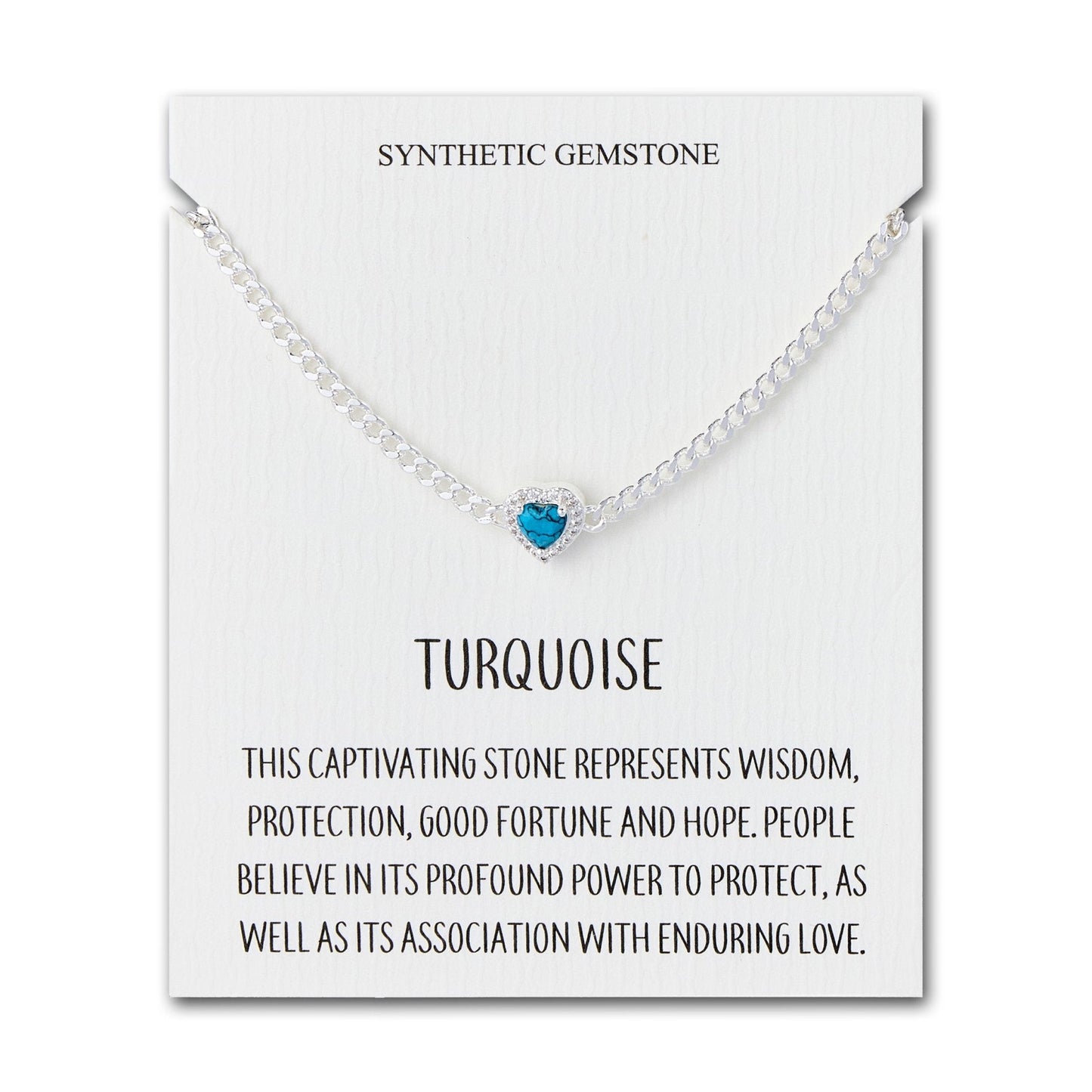 Synthetic Turquoise Heart Gemstone Bracelet with Quote Card Created with Zircondia® Crystals