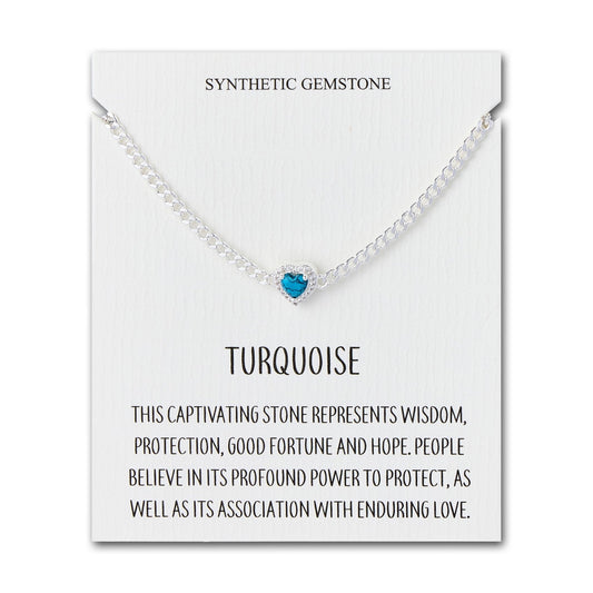 Synthetic Turquoise Heart Gemstone Bracelet with Quote Card Created with Zircondia® Crystals
