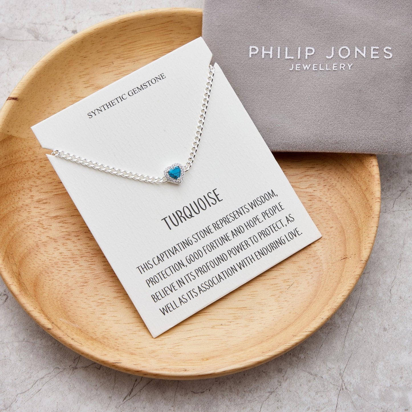Synthetic Turquoise Heart Gemstone Bracelet with Quote Card Created with Zircondia® Crystals