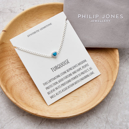 Synthetic Turquoise Heart Gemstone Bracelet with Quote Card Created with Zircondia® Crystals