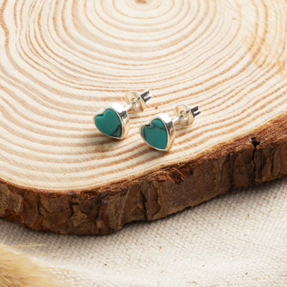 Synthetic Turquoise Heart Stud Earrings