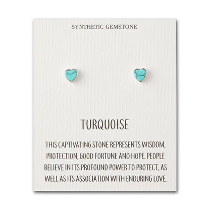 Synthetic Turquoise Heart Stud Earrings with Quote Card
