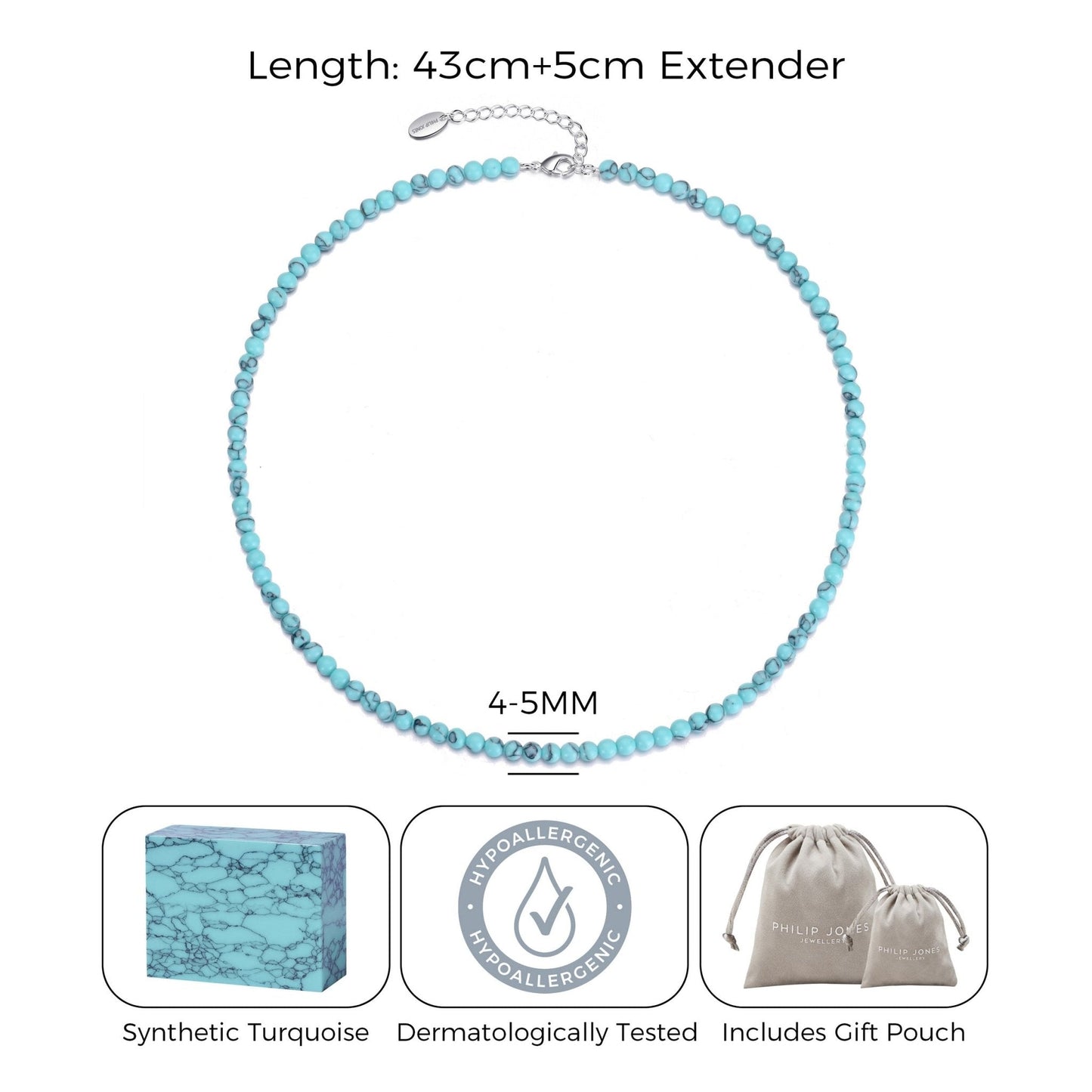 Synthetic Turquoise Mini Beaded Gemstone Necklace