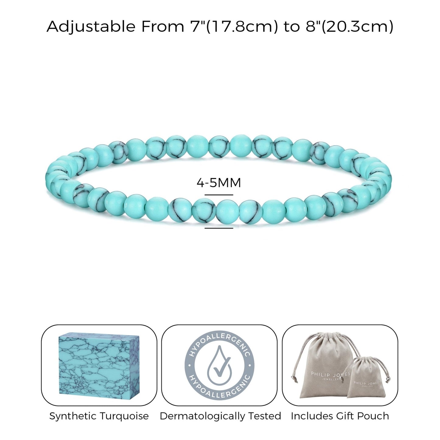 Synthetic Turquoise Mini Beaded Gemstone Stretch Bracelet