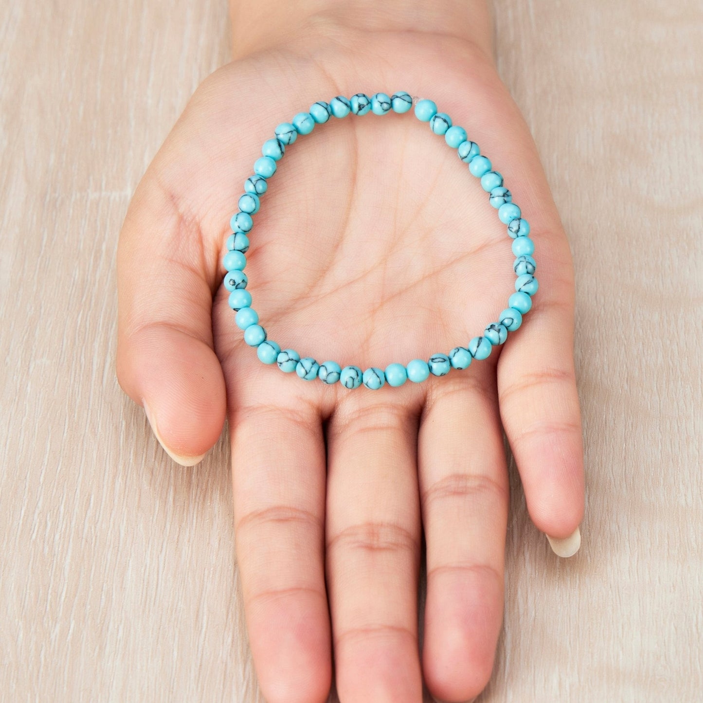 Synthetic Turquoise Mini Beaded Gemstone Stretch Bracelet
