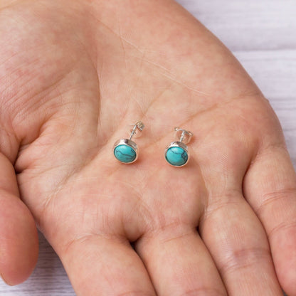 Synthetic Turquoise Stud Earrings with Quote Card
