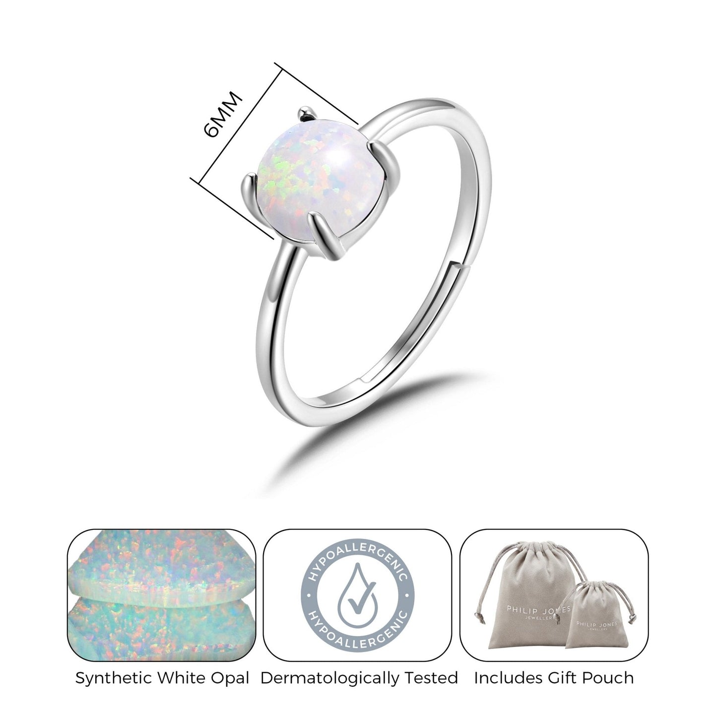 Synthetic White Opal Adjustable Ring
