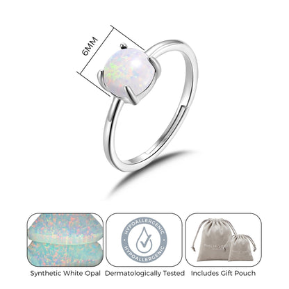 Synthetic White Opal Adjustable Ring with Quote Card