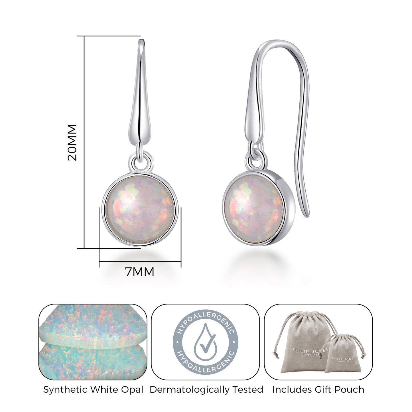 Synthetic White Opal Drop Earrings