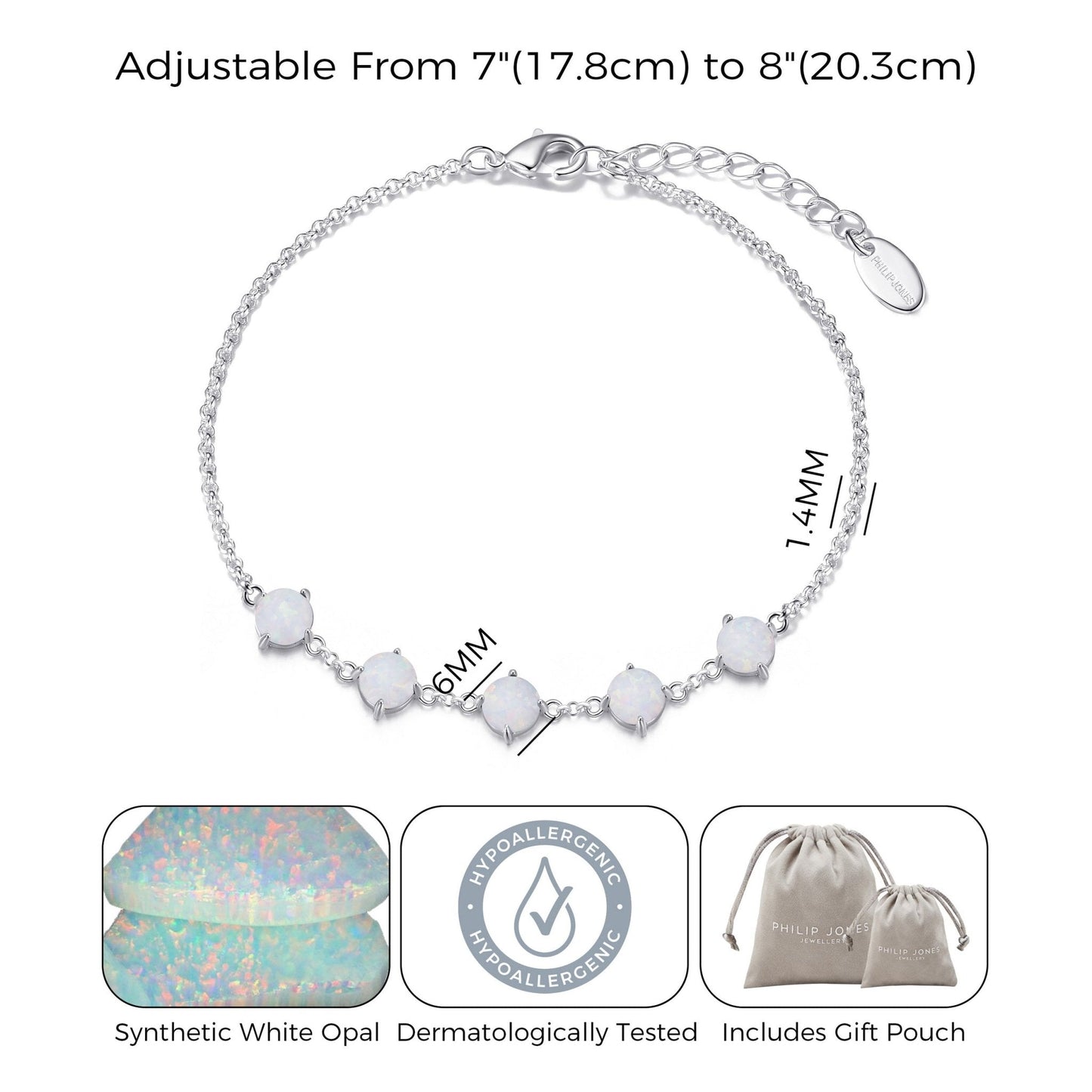 Synthetic White Opal Gemstone Bracelet with Quote Card