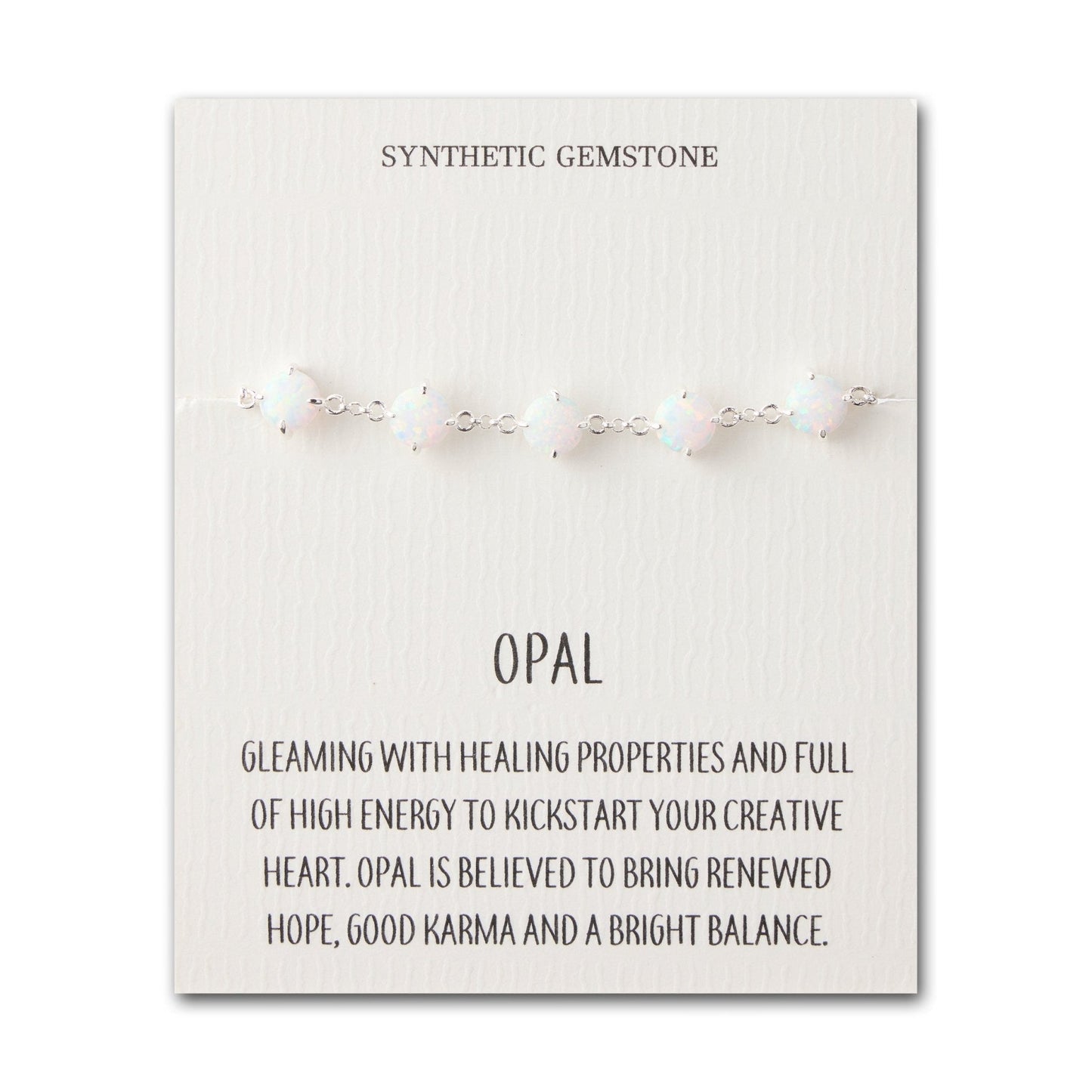Synthetic White Opal Gemstone Bracelet with Quote Card