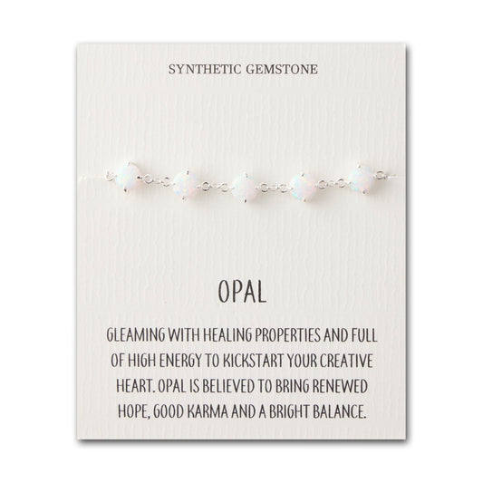 Synthetic White Opal Gemstone Bracelet with Quote Card