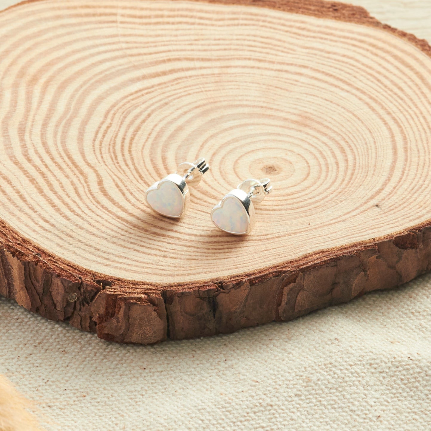 Synthetic White Opal Heart Stud Earrings