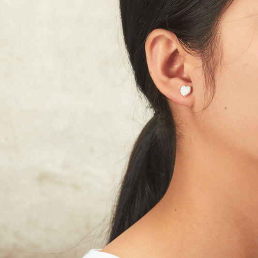 Synthetic White Opal Heart Stud Earrings
