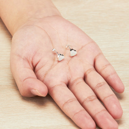 Synthetic White Opal Heart Stud Earrings