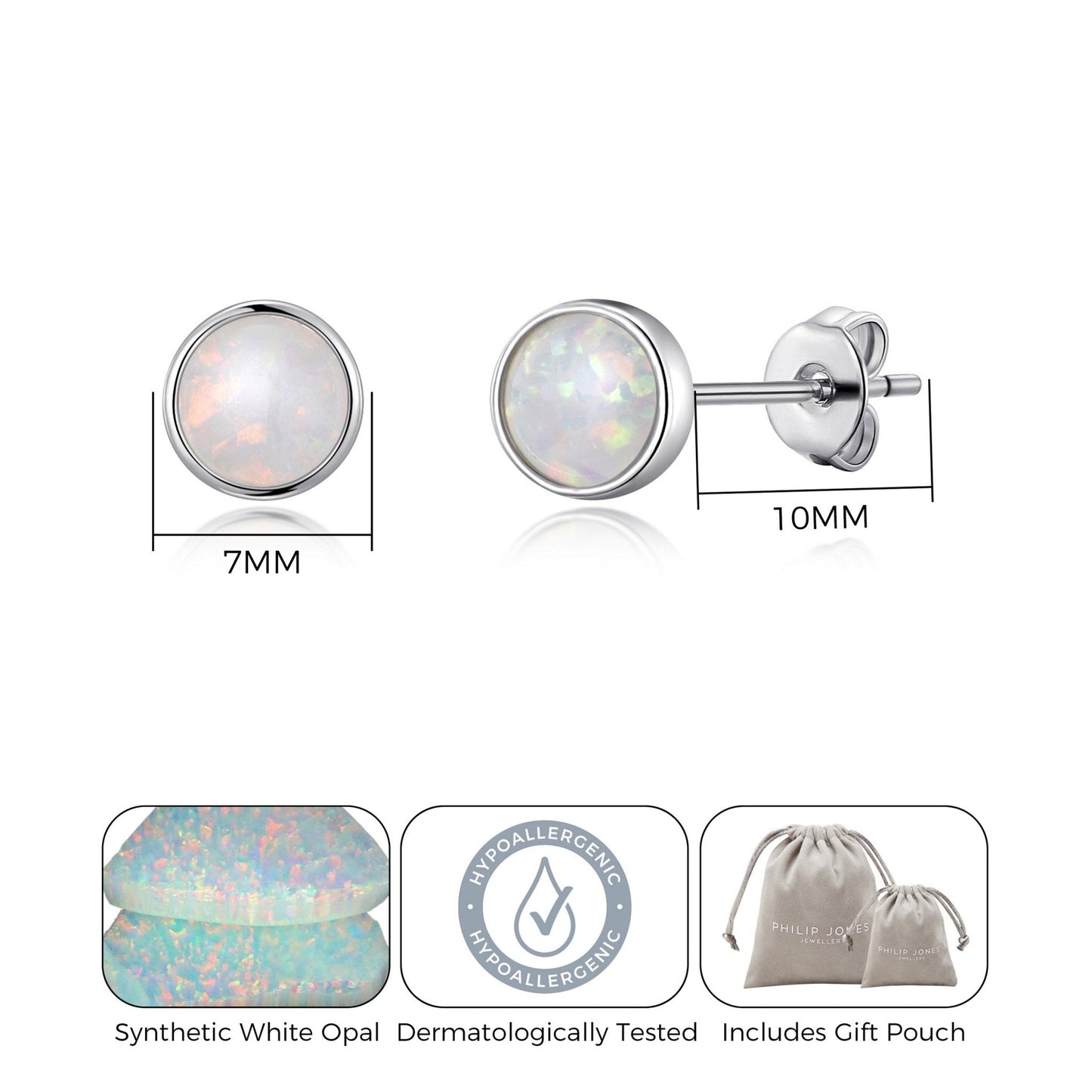 Synthetic White Opal Stud Earrings