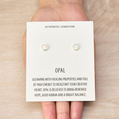 Synthetic White Opal Stud Earrings with Quote Card